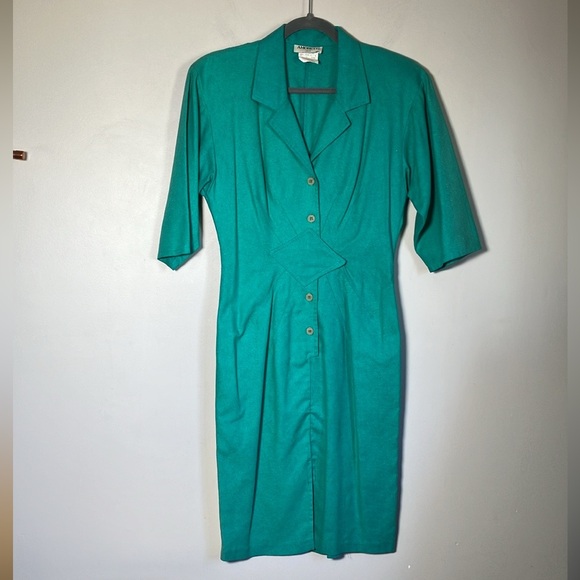 Vintage Dresses & Skirts - Vintage dress silk Amoretti Turquoise green Silk half sleeve retro 80s